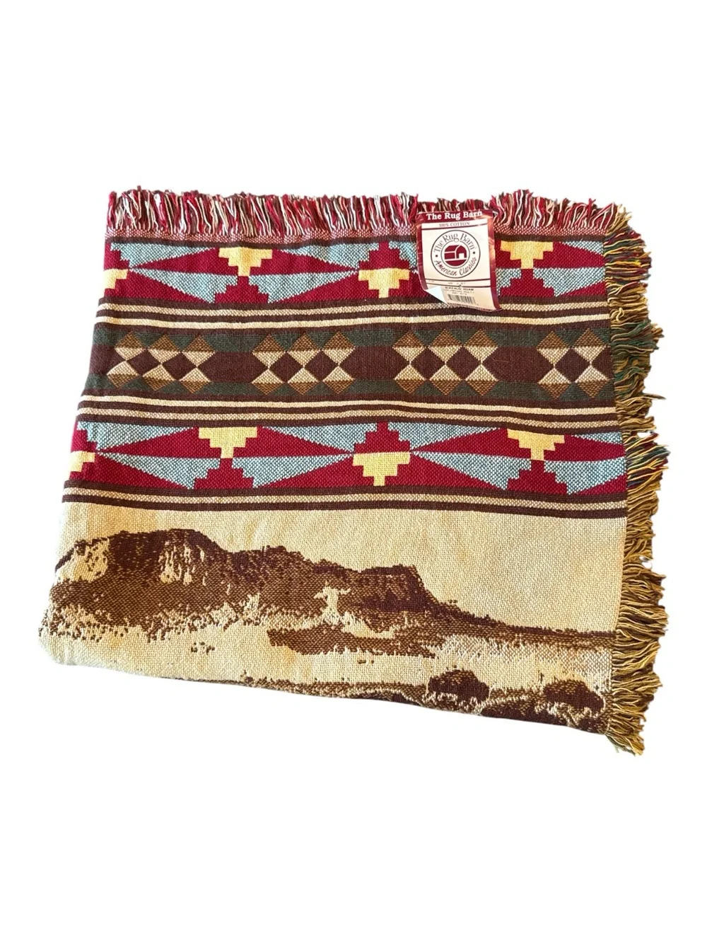 The Rug Barn Buffalo Roam Western Woven Cotton Throw Blanket NWT Brown Tan 46x67